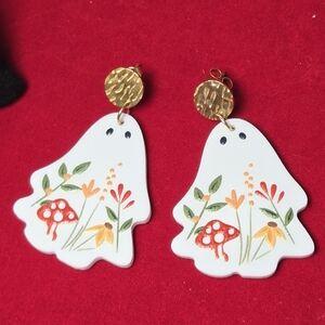 Floral Ghost Earrings Forest Mushroom Nature Spooky Cute Cottagecore Jewelry NWT